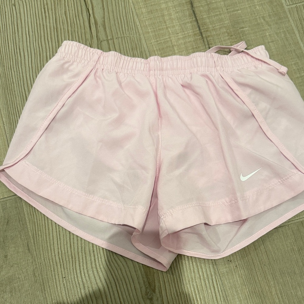 Nike Light Pink Girls' Athletic Shorts with White Swoosh